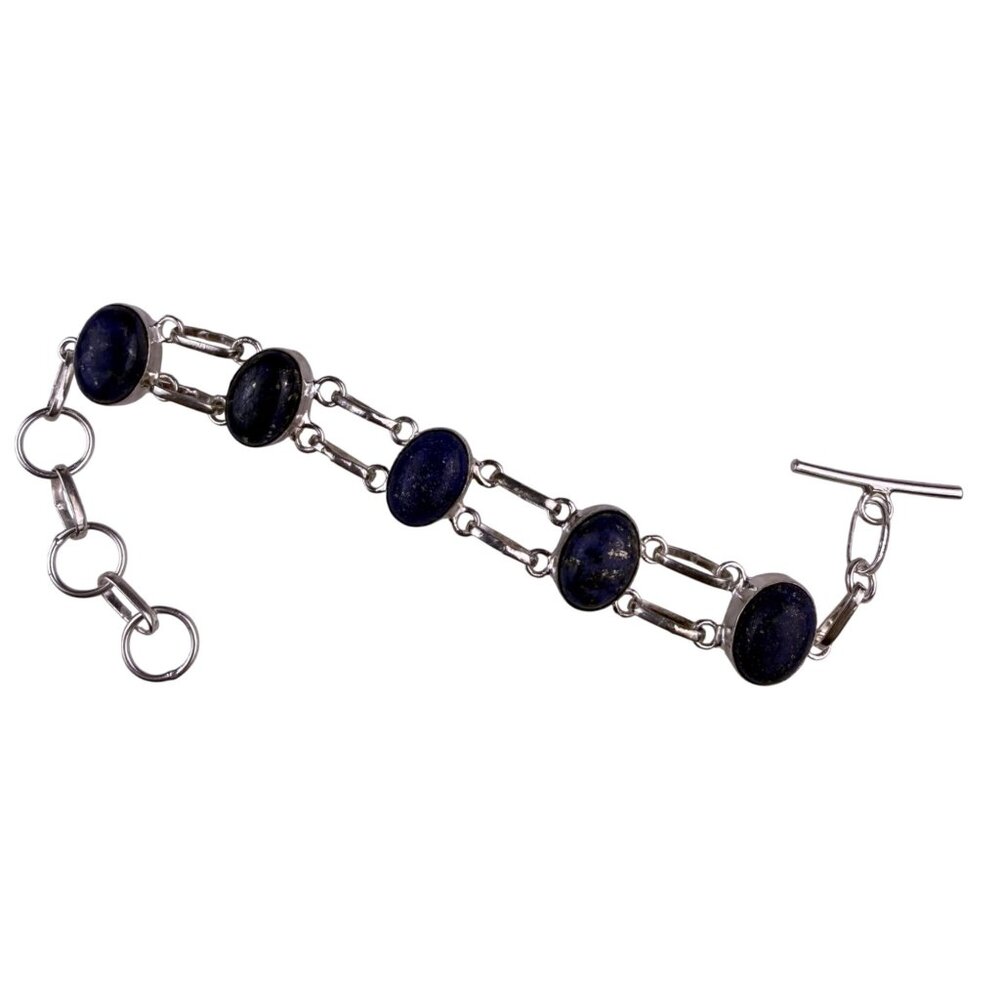 Sterling Silver 925 Womens Blue Lapis Stone Link Bracelet